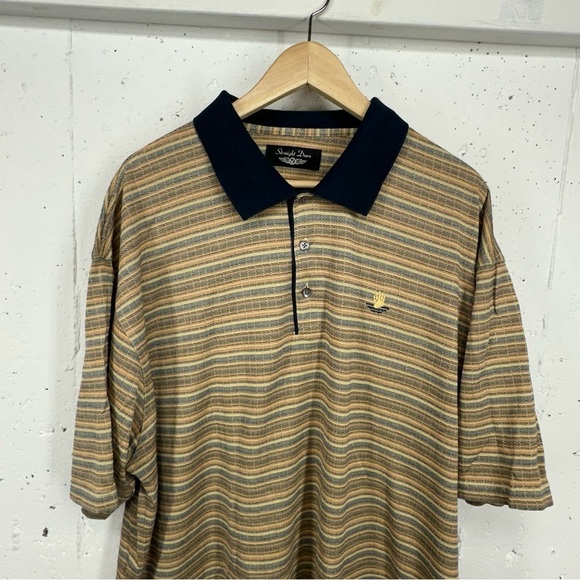 Straight Down Men’s Size XXL Bear Dance Golf Course Beige & Blue Polo Shirt - Picture 3 of 10